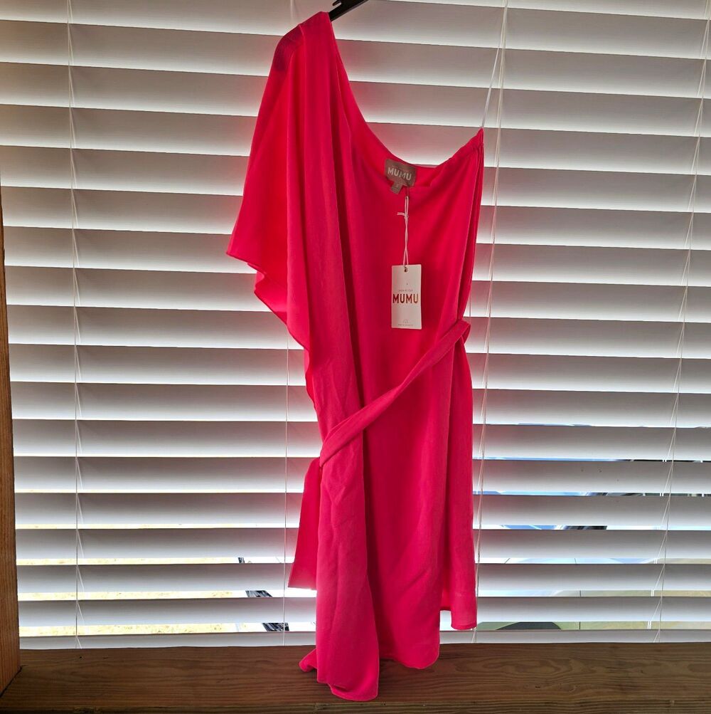 Show Me Your Mumu Trish Pink One-Shoulder Belted A-Line Mini Dress Size S